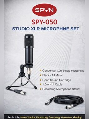 SPY SPY-050 Black Condenser XLR Studio Microphone Kit NIB